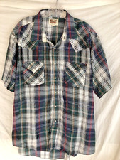 Vintage Men's Ely Cattleman Cowboy Western Pearl Snap S/S Shirt XL Blue Plaid