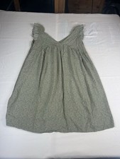 Women’s Green Ditsy Floral Knee Length Dress V-Neck Sleeveless Ruffle Sleeve
