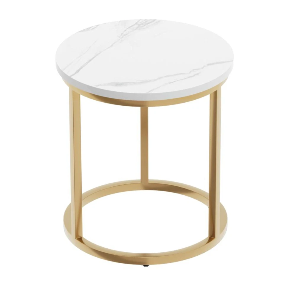 Luxury Marble Nesting Coffee Table Set of 2 Gold Metal Frame Living Room Decor - Image 4 of 4