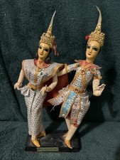 Vintage Costume Thai Traditional Temple Dancer, Thailand Man and Woman Pair