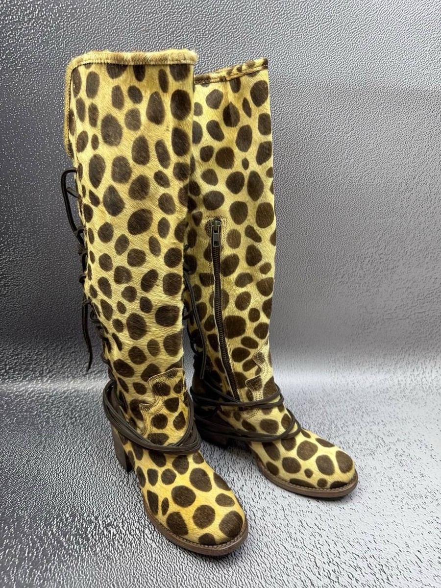 New Freebird by Steven Women Coal Animal Leopard Print Boots Size