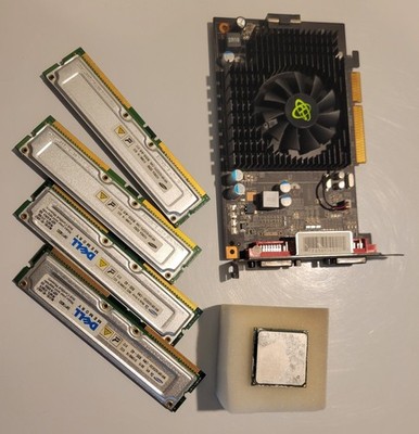 Retro PC Parts Lot - Intel P4 3.06 SL6PG, XFX HD 4650 AGP 1GB, 2GB PC800 RDRAM