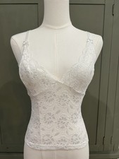 Y2K White Babydoll Cami Top Sheer Lace Size L Romantic Dainty Fairy Coquette