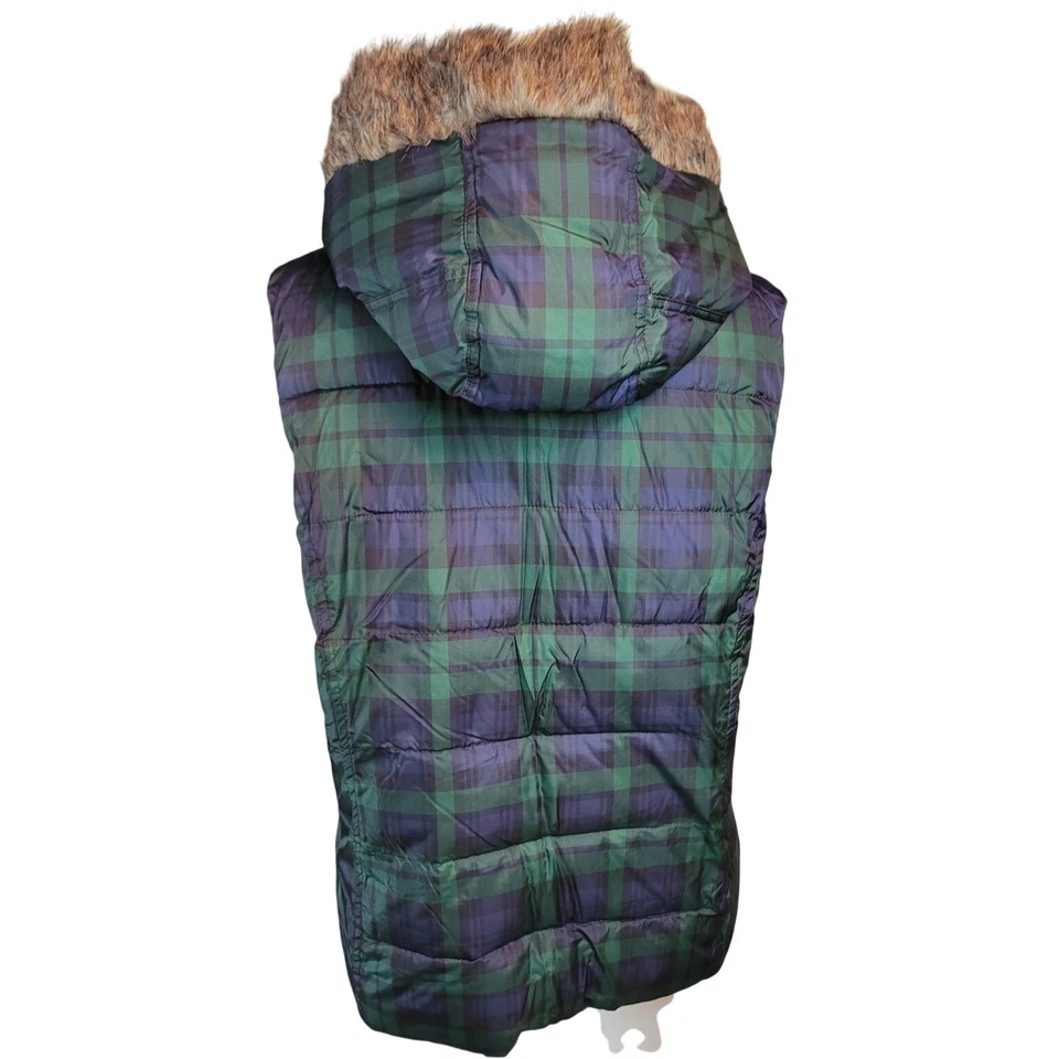 Chaleco acolchado Charter Club tartán a cuadros verde marino capucha extraíble talla XL Foto 4 de 4