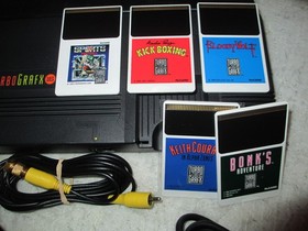 TURBO GRAFX 16 SYSTEM CONSOLE LOT w/5 GAMES BONKS ADVENTURE NEC *NICE SHAPE*