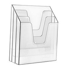 Vertical Triple File Folder Holder Organizer, File Sorter Clear Crystal