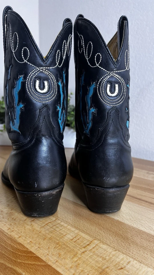 De Colección Botas Adam's Para Mujer Botas Vaqueras Cortas con Incrustación de Cuero Negro 11 Rockabilly Foto 4 de 4