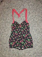 Pinup Couture vintage black one piece swimsuit cherry print halter top