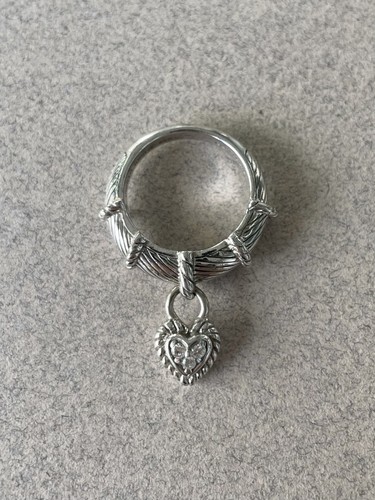 Judith Ripka Sterling Heart Charm Dangle Ring- Size 6