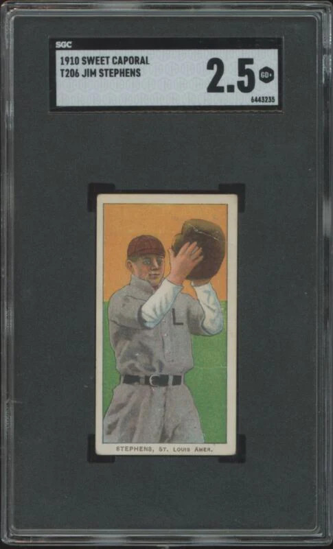 1909 T206 JIM STEPHENS NNO GOOD+ SWEET CAPORAL 350 SGC 2.5 ST. LOUIS BROWNS