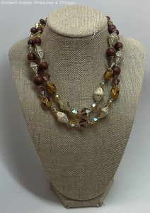 Vintage Gold Tone Double Strand Beaded Necklace 46.6g