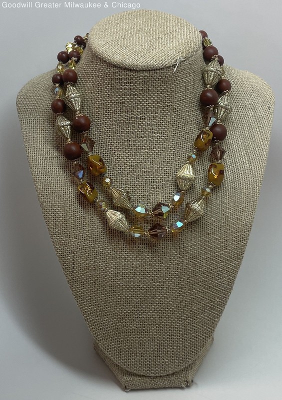 Vintage Gold Tone Double Strand Beaded Necklace 46.6g