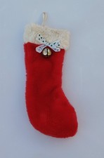 vtg Eden Toys Christmas Stocking Red Faux Fur White Plush Cuff Bow Jingle Bell