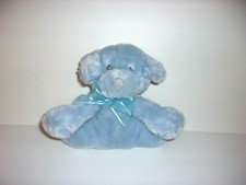 First Main Light Blue Puppy Dog Plush Rattle Toy Ribbon Bow Sewn Eyes 3384 8"