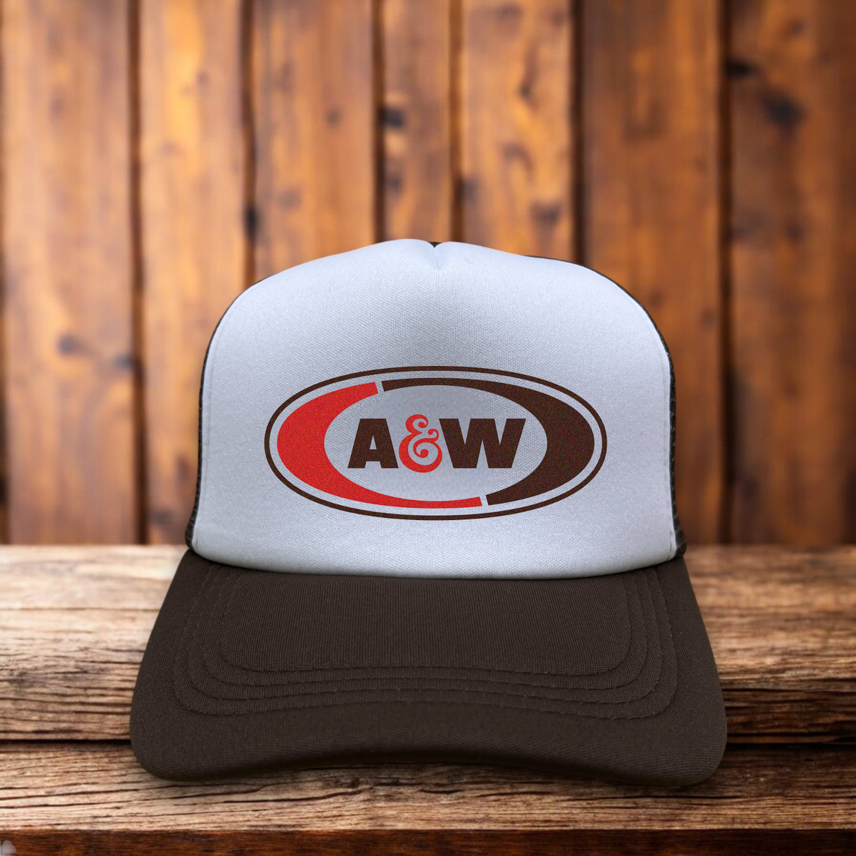 A&W Root Beer Mens Trucker Hat Brown Snapback Retro 90s Logo Soda
