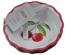 House & Garden Cherry Melamine 7.5" Serving Bowls Cereal Set of 4 Red White NWT