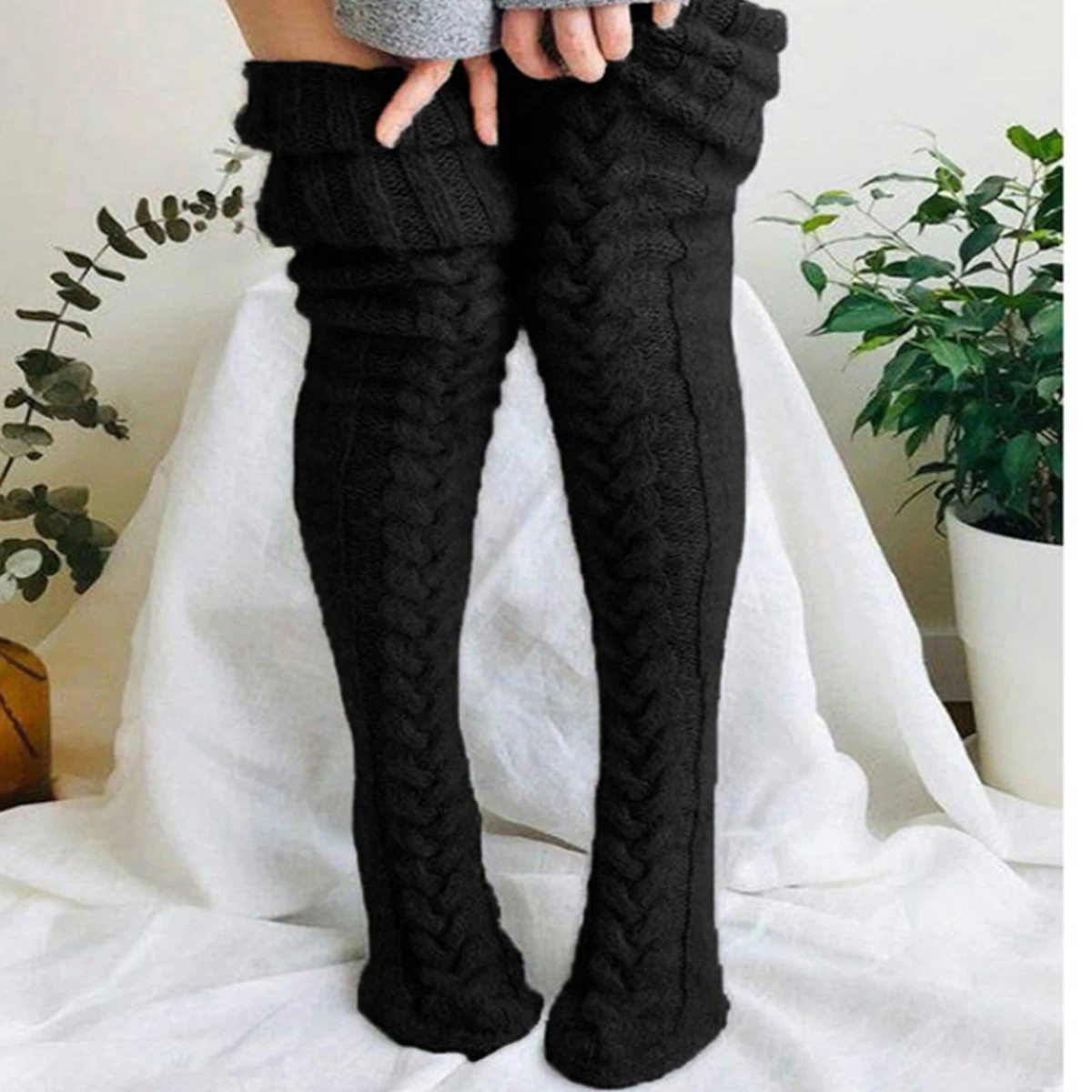 Winter Knitted Over Knee Long Socks Women Long Stockings Warm Thigh High Socks