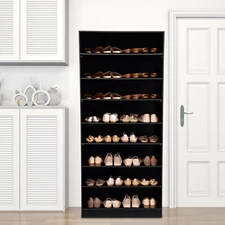 8-Tier Black Shoe Rack Cabinet Wooden Shelf Stand Storage Shoes Organizer Door