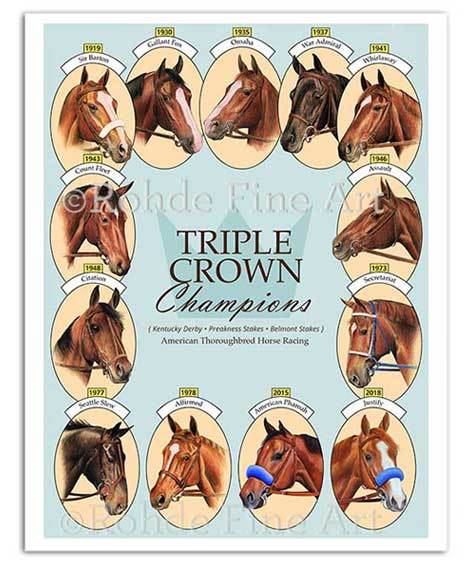 13 TRIPLE CROWN WINNERS - JUSTIFY - 11x14 HORSE RACING ART signed