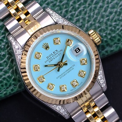 Rolex Datejust 69173 Two-Tone 18KY Gold & Steel Blue Diamond Dial & Lugs Watch