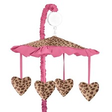 Sweet Jojo Cheetah Girl Musical Revolving Crib Mobile Faux Suede Leopard  Pink