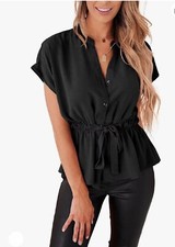 Cicibird Women’s XS Button Down Blouses Casual Peplum Tops Dressy Work Blouse