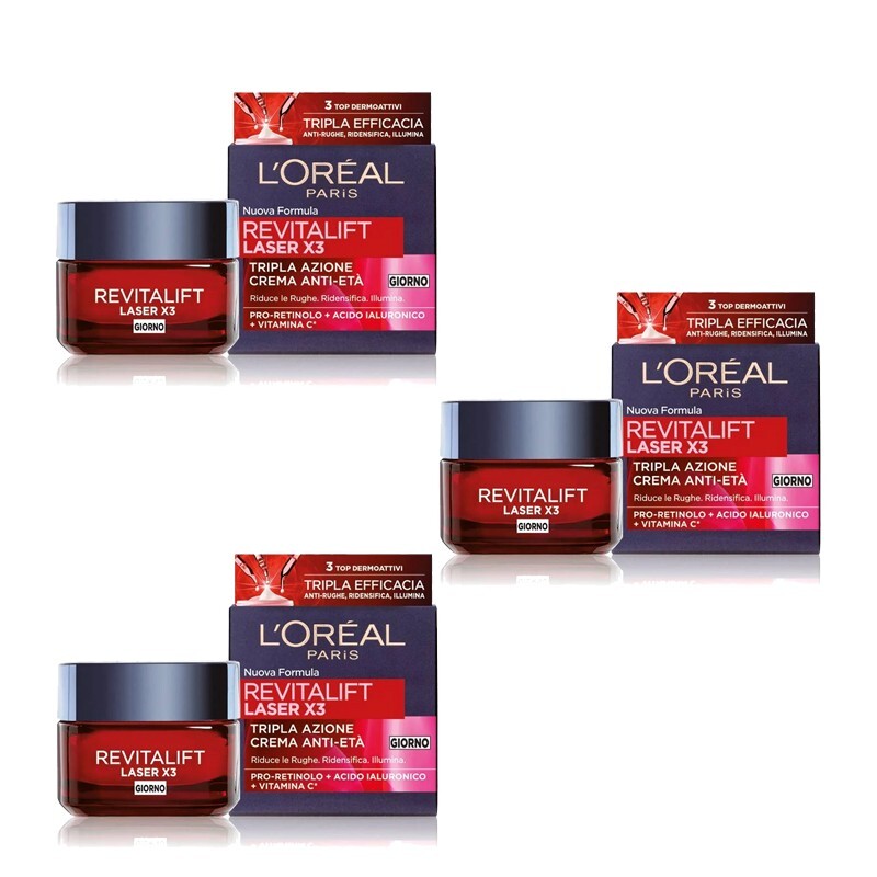 3pz L’OREAL REVITALIFT LASER X3 crema giorno trattamento Anti-Età 50ml NUOVA
