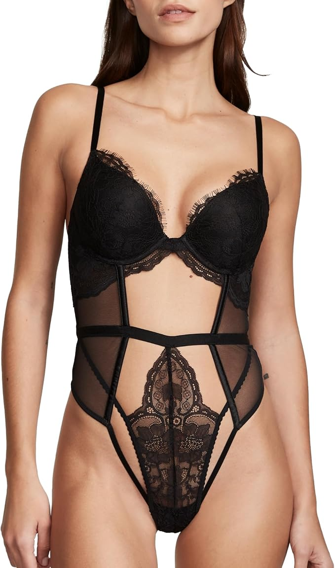 $90 VICTORIA'S SECRET VERY SEXY PUSH UP CUT OUT FLORAL LACE TEDDY
