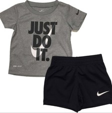 Nike Toddler Dri-Fit Just Do It T-shirt Shorts Two-piece Set, Gray/Black, 2T