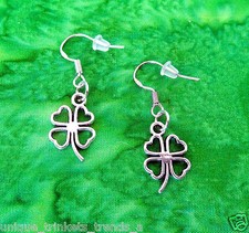 SILVER 4 FOUR LEAF CLOVER SHAMROCK EARRINGS ST PATRICKS DAY GIFT STERLING HOOK