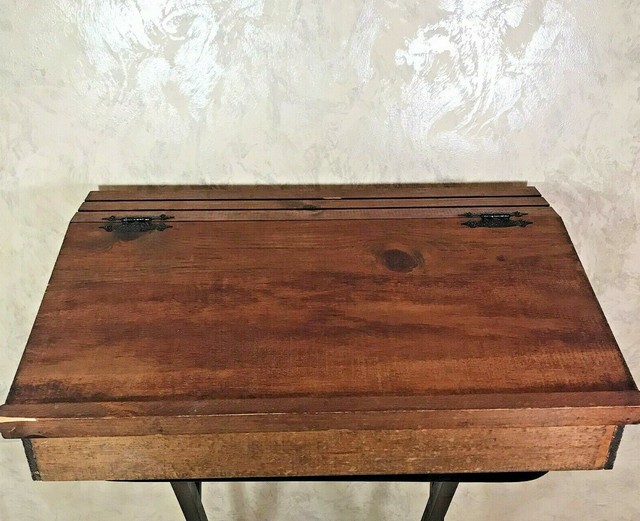 Vintage Wood Lap Desk Decorative Hinges Writing Storage Stationary 23