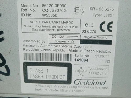 861200F090 Sistema Audio/Radio Cd para TOYOTA VERSO (AUR2/ZGR2) Active 2207484 - Imagen 2 de 10