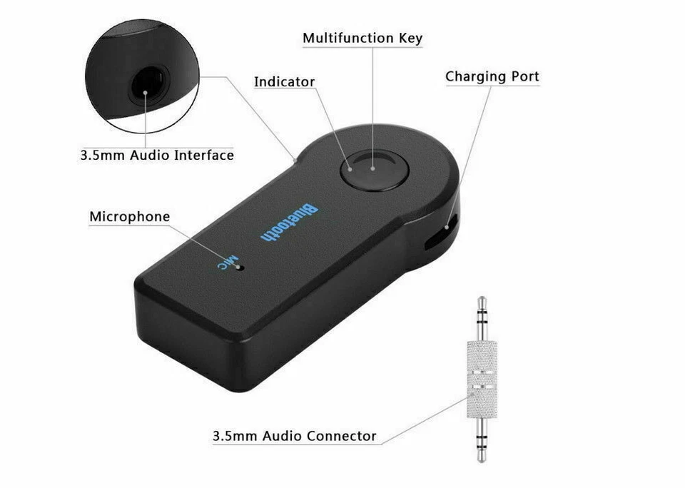 Wireless Bluetooth Receiver 3.5mm AUX Audio Stereo Music Home Car Adapter Kit - Image 4 of 4