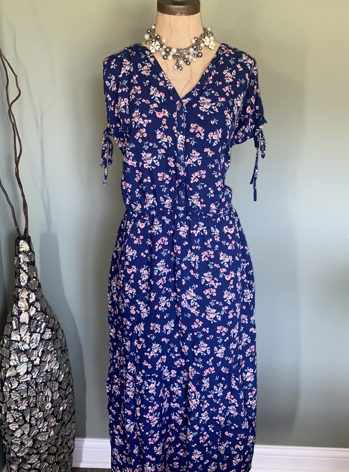 Woman Within Plus Size 24 Cottage Core Prairie Navy Floral Maxi Dress | eBay