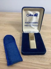 Vintage Colibri Electro-Quartz No Flint Lighter gold tone empty with case Japan