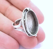 Oval Blank Silver Ring Base Bezel Settings Cabochon Base Adjustable  G8139