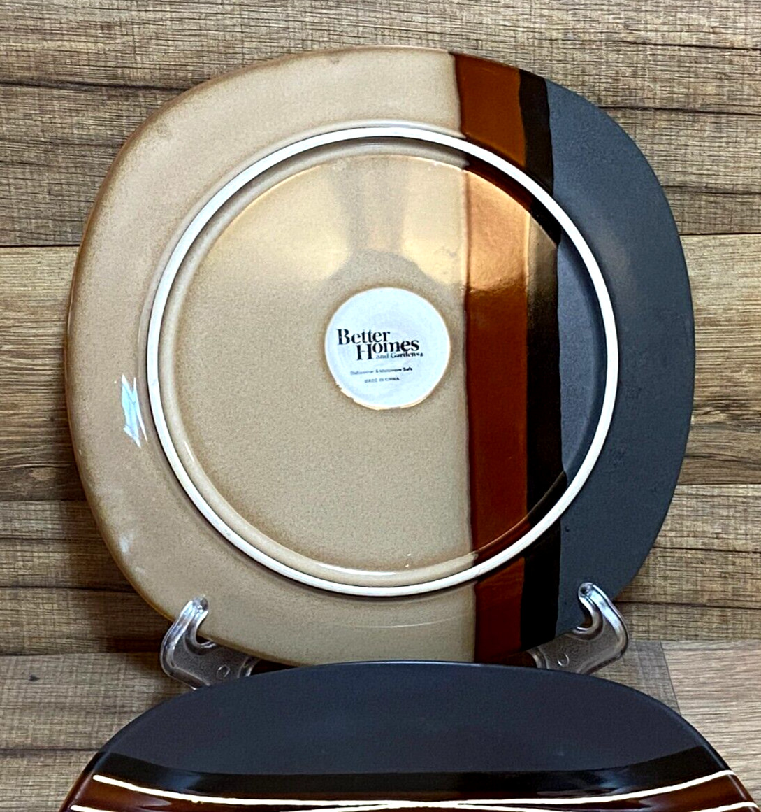 SET OF 4 - BETTER HOMES AND GARDENS HOME TRENDS BAZAAR BROWN SALAD PLATES