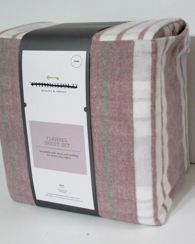Threshold 3 pc Purple Gray Plaid TWIN SHEET SET Soft Brushed 100% Cotton Flannel - Picture 4 of 8