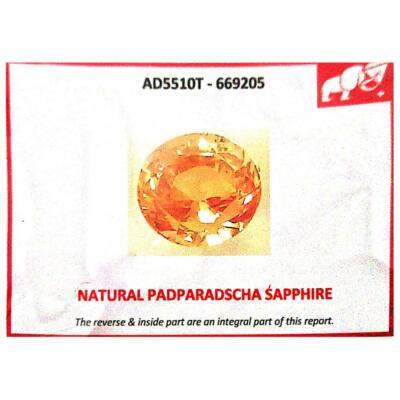 CERTIFICATE inc.*1.06 Cts Natural  Orange PADPARADSCHA SAPPHIRE Ceylon No HEATED