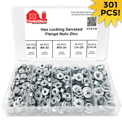 6 #8 #10 1/4 5/16 Serrated Flange Whiz Lock Nut Zinc Assortment