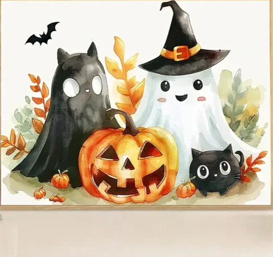 SALE!---HALLOWEEN GHOST CAT PUMPKIN-Counted Cross Stitch KIT