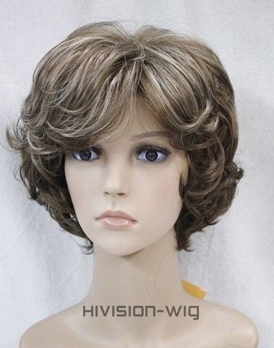 Women's Short Curly Wavy Black Brown Wig Heat Resistant Synthetic Hair Full Wig - Picture 52 of 65