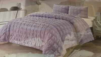   LILI NY madison square waffle comforter set, 3 pc 			QUEEN , lilac   READ 