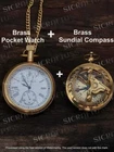 Antique Vintage Elgin Brass Pocket Watch With Brass Pocket Sundial Compass Gift
