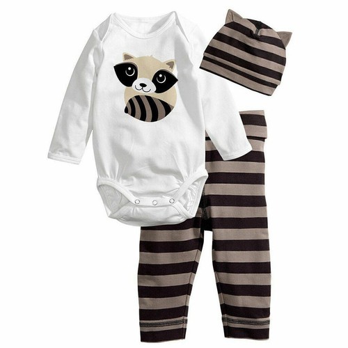 Newborn Baby Boy Girl Outfit Set Long Sleeve Pants Hat Kids Clothes Romper Tops- - Picture 12 of 13