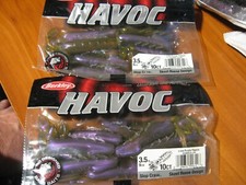 2 Packs Havoc 3.5" Slop Craw Soft Plastic Fishing Baits Lime Purple Passion