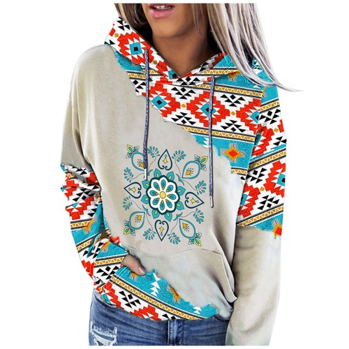 Women's Western Ethnic Print Sweatshirt Hoodie Vintage Casual Aztec Print  Long | eBay