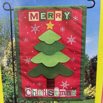 Merry Christmas Tree Quilt Garden Flag 12.5  x 12    Meadow Creek