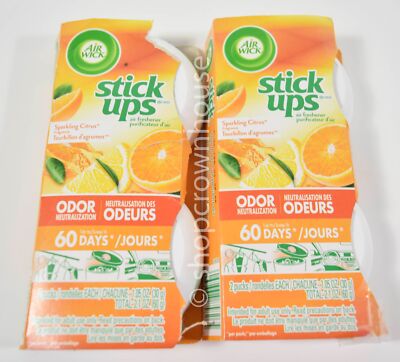 2 Packs of Air Wick Stick Ups Air Freshener - SPARKLING CITRUS = 4 pucks