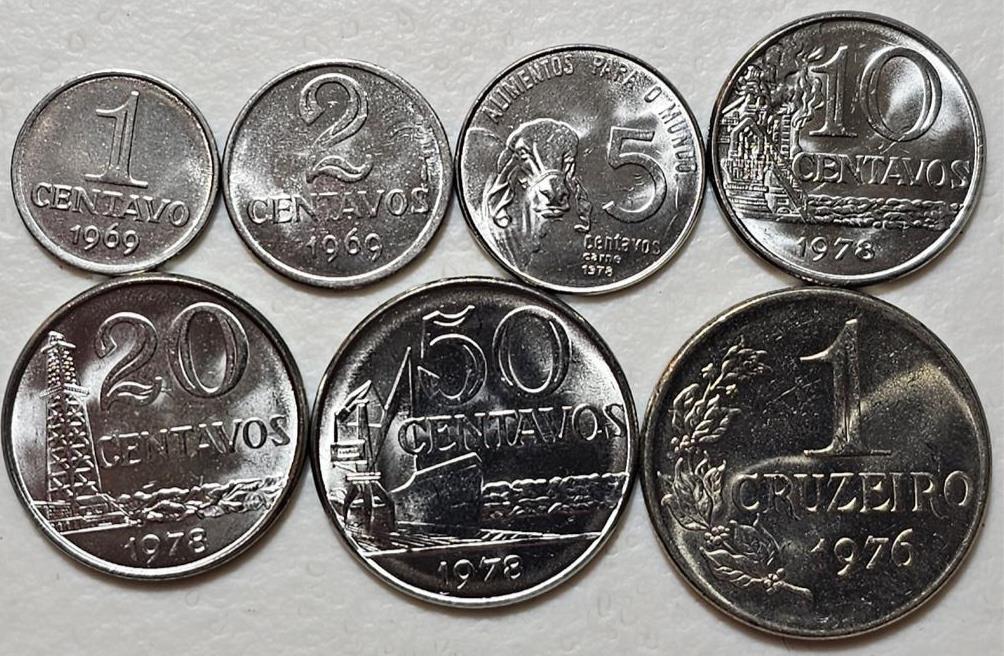 Brazil 1 Centavo to 1 Cruzeiro 1969-1978 Set of 7 Coins